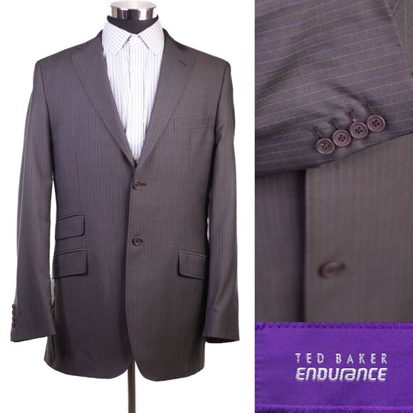 42L Ted Baker Endurance Gray Striped Sport Coat - Suit Jacket Blazer 2 button - Picture 1 of 15